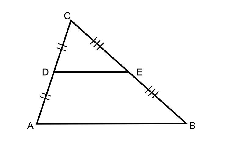 If you half the triangle to create an other parallel line of the bottom length